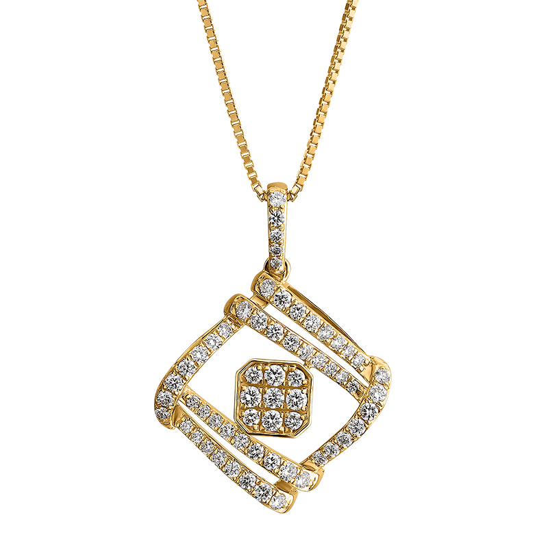 Square, Gold Diamond Pendant set